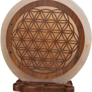 Heksen markt 12 Zoutsteen lamp flower of life rond deco incl. elektra