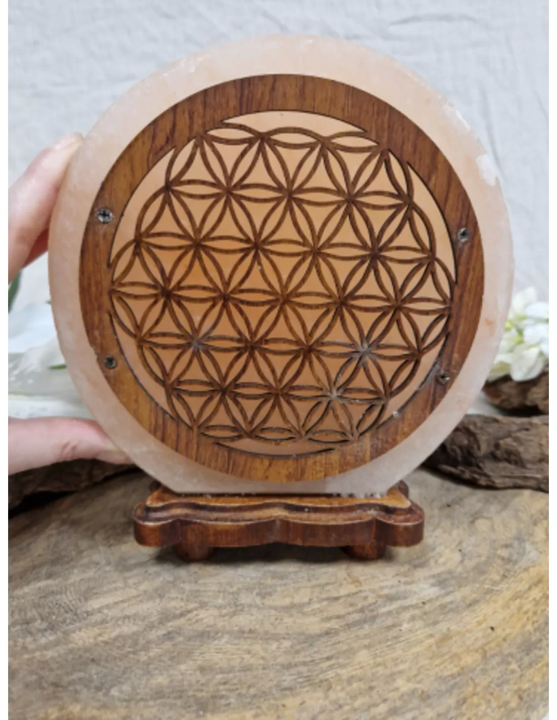 Zoutsteen lamp flower of life rond deco incl. elektra 3 Zoutsteen lamp flower of life rond deco incl. elektra - Afbeelding 3