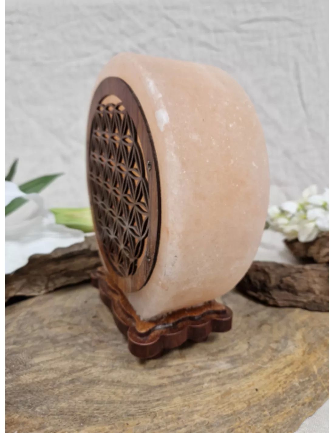 Zoutsteen lamp flower of life rond deco incl. elektra 4 Zoutsteen lamp flower of life rond deco incl. elektra - Afbeelding 4