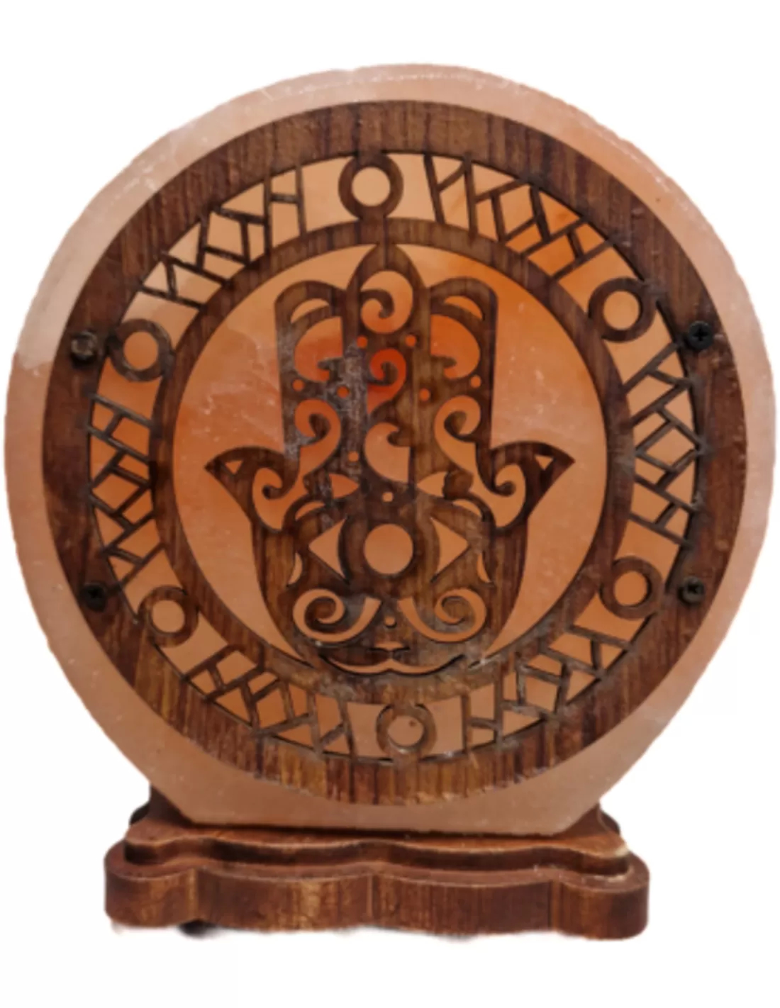 Zoutsteen lamp hamsa hand rond deco incl. elektra 1 Zoutsteen lamp hamsa hand rond deco incl. elektra